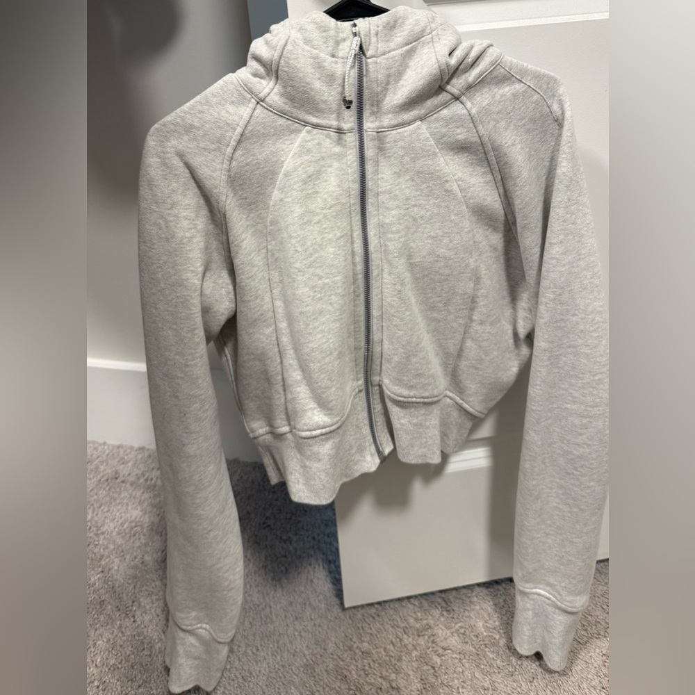 Lululemon Scuba Hoodie Womens Full Zip Cropped Heathered Core Ultra Gray Size 8